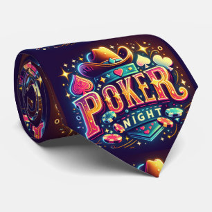 Poker Night Text And Cowboy Hat Neck Tie