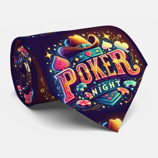 Poker Night Text And Cowboy Hat Neck Tie (Rolled)