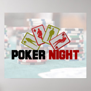 Poker Night with Playing Card in Red and Olive Gre Poster