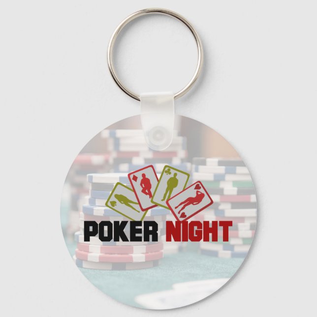Poker Night with Playing Cards and Poker Chips Keychain (Front)