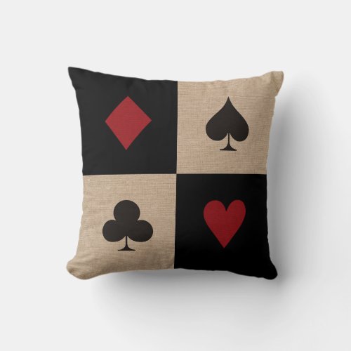Poker Party Card Suits Throw Pillow