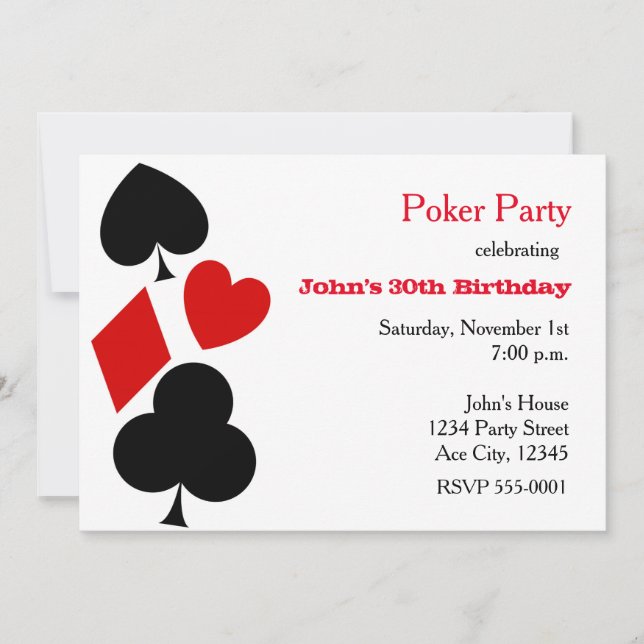Poker Party Playing Card Suites Invitations (Front)