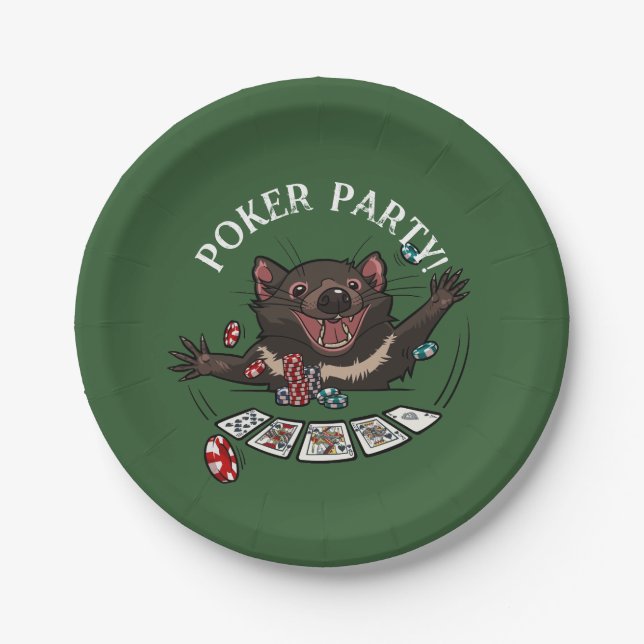 Poker Party Royal Flush Tasmanian Devil Cartoon Paper Plates (Front)