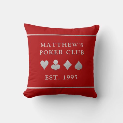 Poker Personalized Card Game Room Red Card Suits Throw Pillow