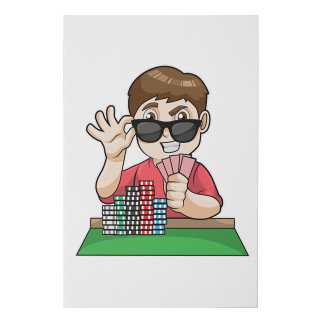 Poker player at Poker with Sunglasses Faux Canvas Print (Front)