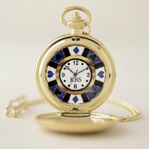 Poker Player Chip in Gold Blue _ Las Vegas  Pocket Watch