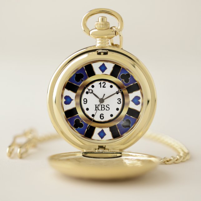 Poker Player Chip in Gold &Blue - Las Vegas  Pocket Watch (Inside)
