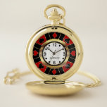 Poker Player Chip in Red & Gold - Las Vegas Style Pocket Watch<br><div class="desc">PLEASE READ. Pocket Watch. Personalize Poker Player in Gold, Black and Red ready for you to customize. If needed... just remove the text and start fresh adding whatever text and/or font and you can adjusted the size of the font if you like. ✔Note: Not all template areas need changed. 📌If...</div>