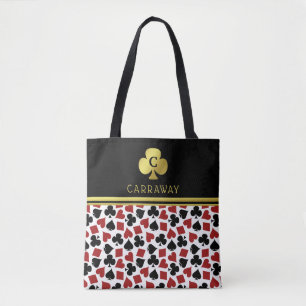 Poker Player Gambler Casino Card Suits Custom Name Tote Bag