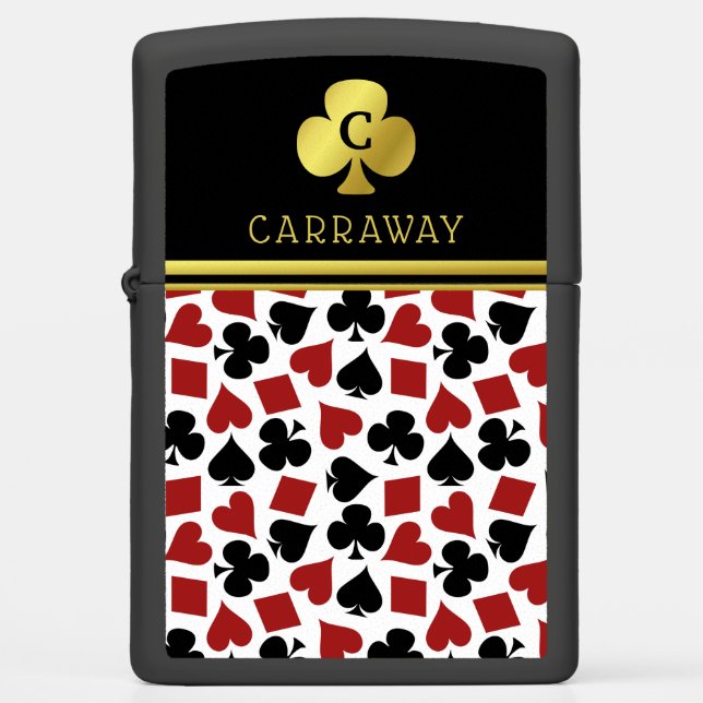 Poker Player Gambler Casino Card Suits Custom Name Zippo Lighter (Front)