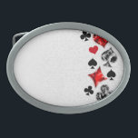 Poker Player Gambler Playing Card Suits Las Vegas Belt Buckle<br><div class="desc">Gray, textured background with polygonal playing cards symbols. Symbols of playing cards, heart, diamond, spade and club.</div>