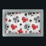 Poker Player Gambler Playing Card Suits Las Vegas Belt Buckle<br><div class="desc">Gray,  textured background with polygonal playing cards symbols. Symbols of playing cards,  heart,  diamond,  spade and club.</div>