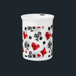 Poker Player Gambler Playing Card Suits Las Vegas Beverage Pitcher<br><div class="desc">Gray, textured background with polygonal playing cards symbols. Symbols of playing cards, heart, diamond, spade and club.</div>