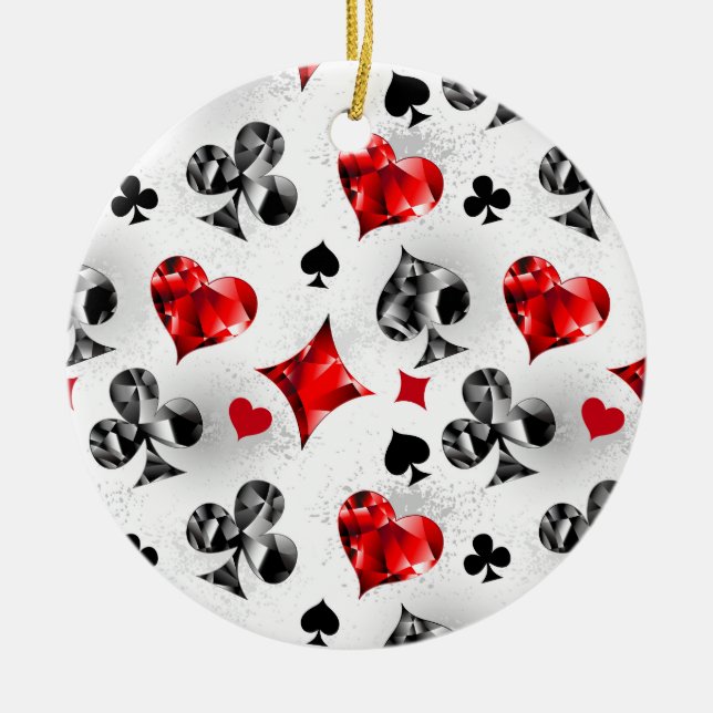 Poker Player Gambler Playing Card Suits Las Vegas Ceramic Ornament (Front)