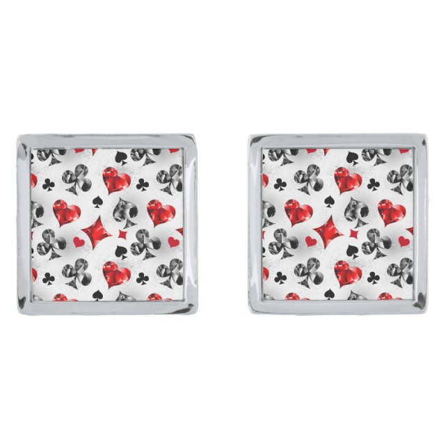 Poker Player Gambler Playing Card Suits Las Vegas Cufflinks (Front)