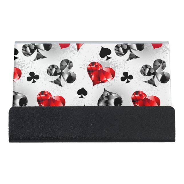 Poker Player Gambler Playing Card Suits Las Vegas Desk Business Card Holder (Front)