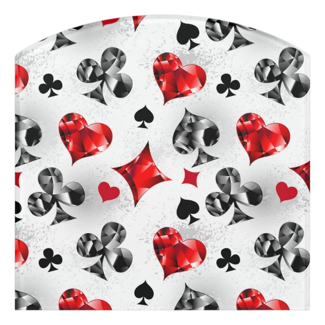 Poker Player Gambler Playing Card Suits Las Vegas Door Sign (Contour Front)