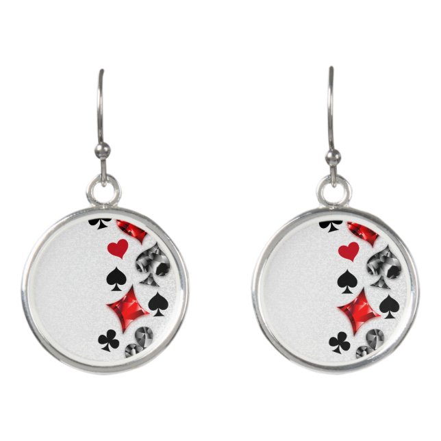 Poker Player Gambler Playing Card Suits Las Vegas Earrings (Front)