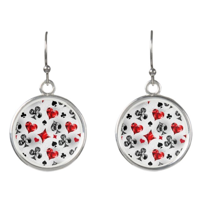 Poker Player Gambler Playing Card Suits Las Vegas Earrings (Front)