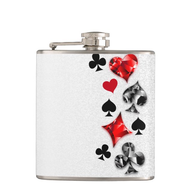 Poker Player Gambler Playing Card Suits Las Vegas Flask (Front)