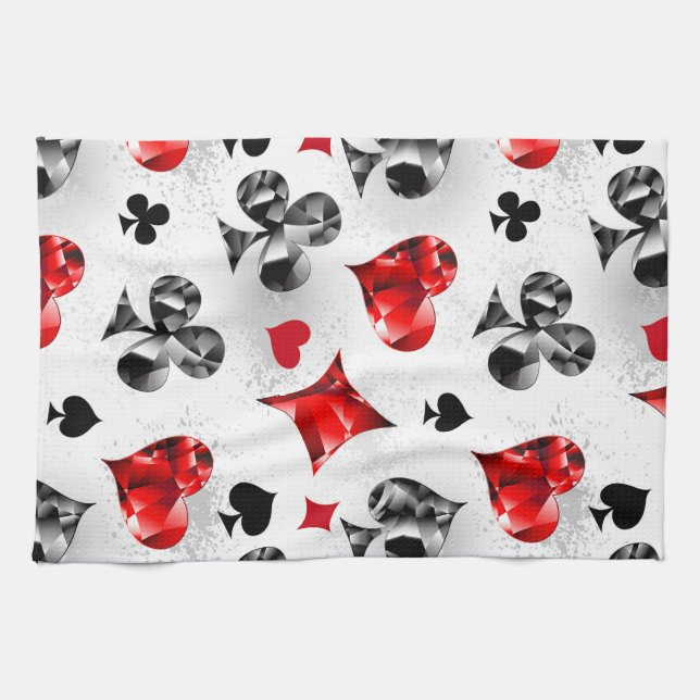 Poker Player Gambler Playing Card Suits Las Vegas Kitchen Towel (Horizontal)