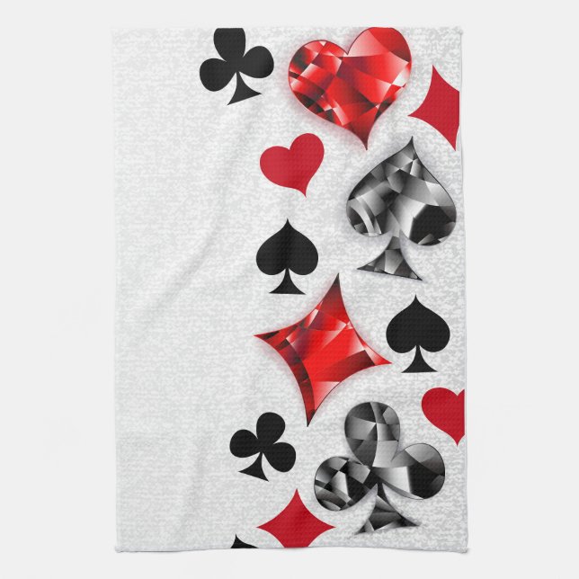 Poker Player Gambler Playing Card Suits Las Vegas Kitchen Towel (Vertical)