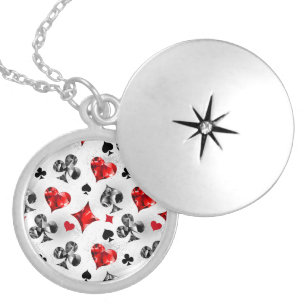 Poker Player Gambler Playing Card Suits Las Vegas Locket Necklace