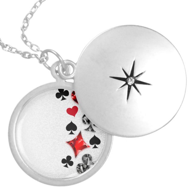 Poker Player Gambler Playing Card Suits Las Vegas Locket Necklace (Front)