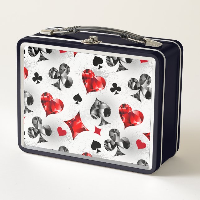 Poker Player Gambler Playing Card Suits Las Vegas Metal Lunch Box (Front)