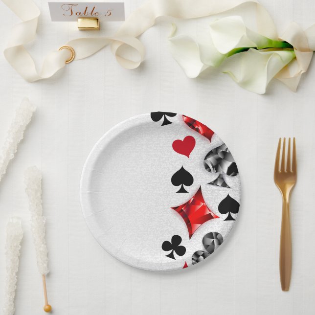 Poker Player Gambler Playing Card Suits Las Vegas Paper Plates (Wedding)