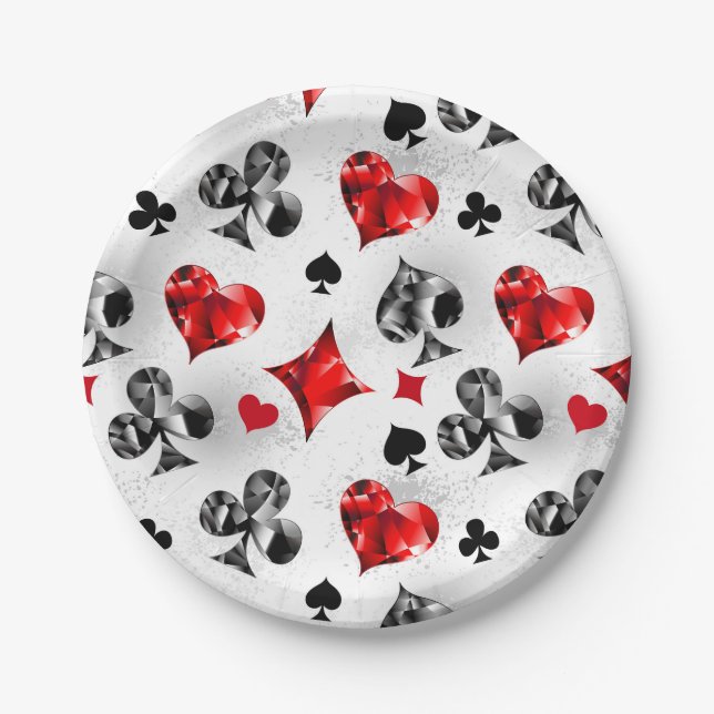 Poker Player Gambler Playing Card Suits Las Vegas Paper Plates (Front)