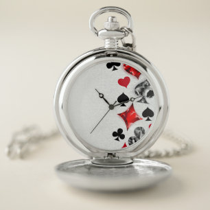 Poker Player Gambler Playing Card Suits Las Vegas Pocket Watch