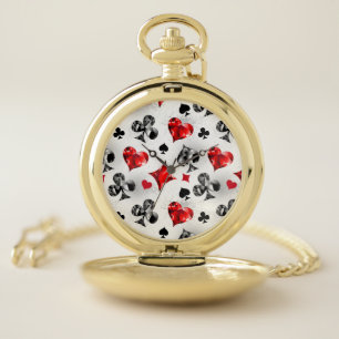 Poker Player Gambler Playing Card Suits Las Vegas Pocket Watch