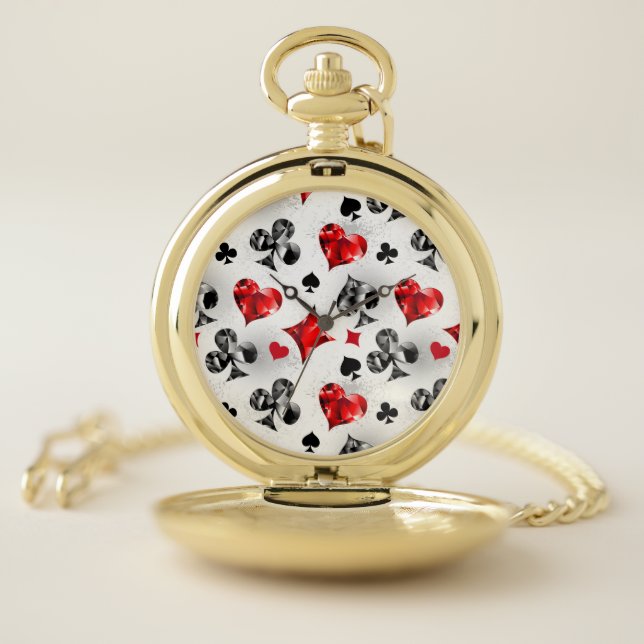Poker Player Gambler Playing Card Suits Las Vegas Pocket Watch (Inside)