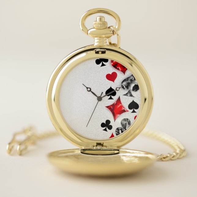 Poker Player Gambler Playing Card Suits Las Vegas Pocket Watch (Inside)