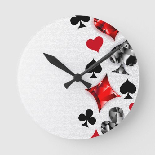 Poker Player Gambler Playing Card Suits Las Vegas Round Clock