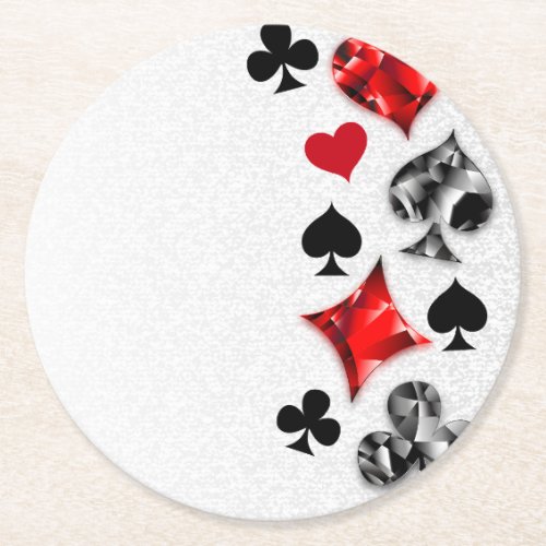 Poker Player Gambler Playing Card Suits Las Vegas Round Paper Coaster