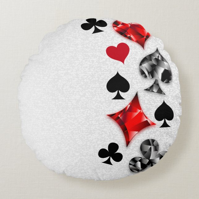 Poker Player Gambler Playing Card Suits Las Vegas Round Pillow (Front)