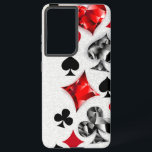 Poker Player Gambler Playing Card Suits Las Vegas Samsung Galaxy S21  Case<br><div class="desc">Gray,  textured background with polygonal playing cards symbols. Symbols of playing cards,  heart,  diamond,  spade and club.</div>