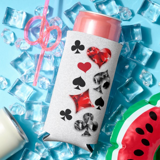 Poker Player Gambler Playing Card Suits Las Vegas Seltzer Can Cooler (In Situ Summer)