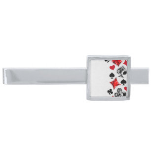 Poker Player Gambler Playing Card Suits Las Vegas Silver Finish Tie Bar