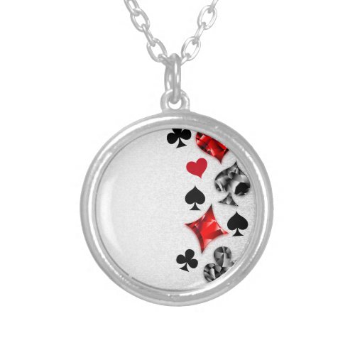 Poker Player Gambler Playing Card Suits Las Vegas Silver Plated Necklace