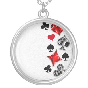 Poker Player Gambler Playing Card Suits Las Vegas Silver Plated Necklace