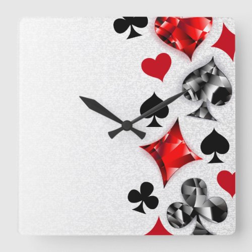 Poker Player Gambler Playing Card Suits Las Vegas Square Wall Clock