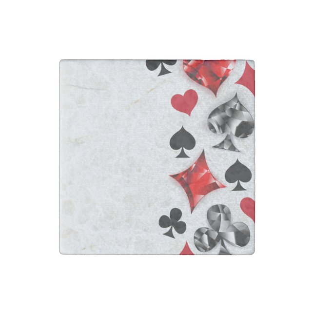 Poker Player Gambler Playing Card Suits Las Vegas Stone Magnet (Front)