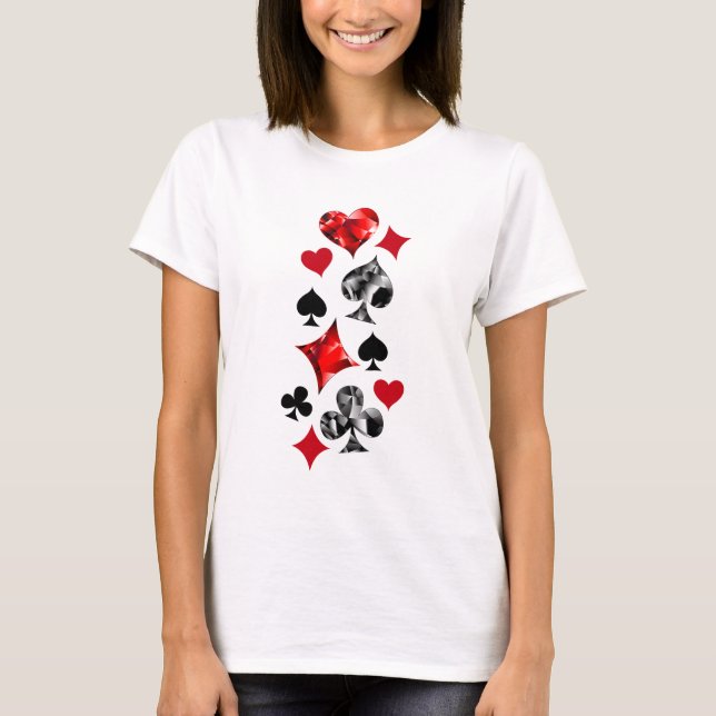 Poker Player Gambler Playing Card Suits Las Vegas T-Shirt (Front)