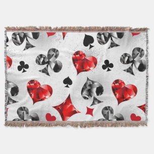 Poker Player Gambler Playing Card Suits Las Vegas Throw Blanket