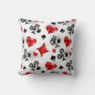 Poker Player Gambler Playing Card Suits Las Vegas Throw Pillow