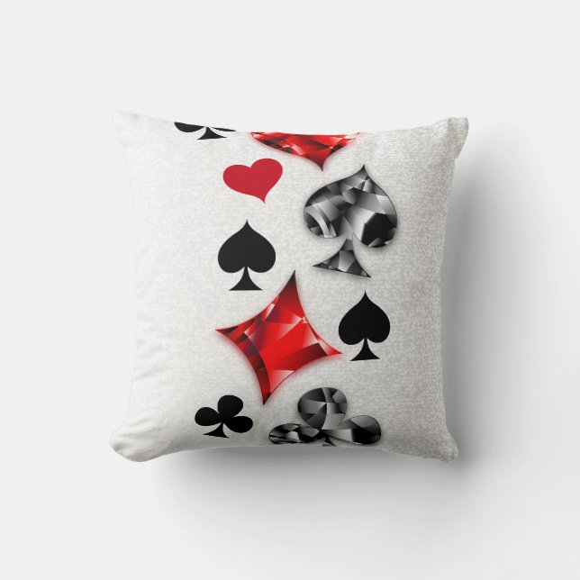 Poker Player Gambler Playing Card Suits Las Vegas Throw Pillow (Front)