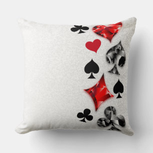 Poker Player Gambler Playing Card Suits Las Vegas Throw Pillow